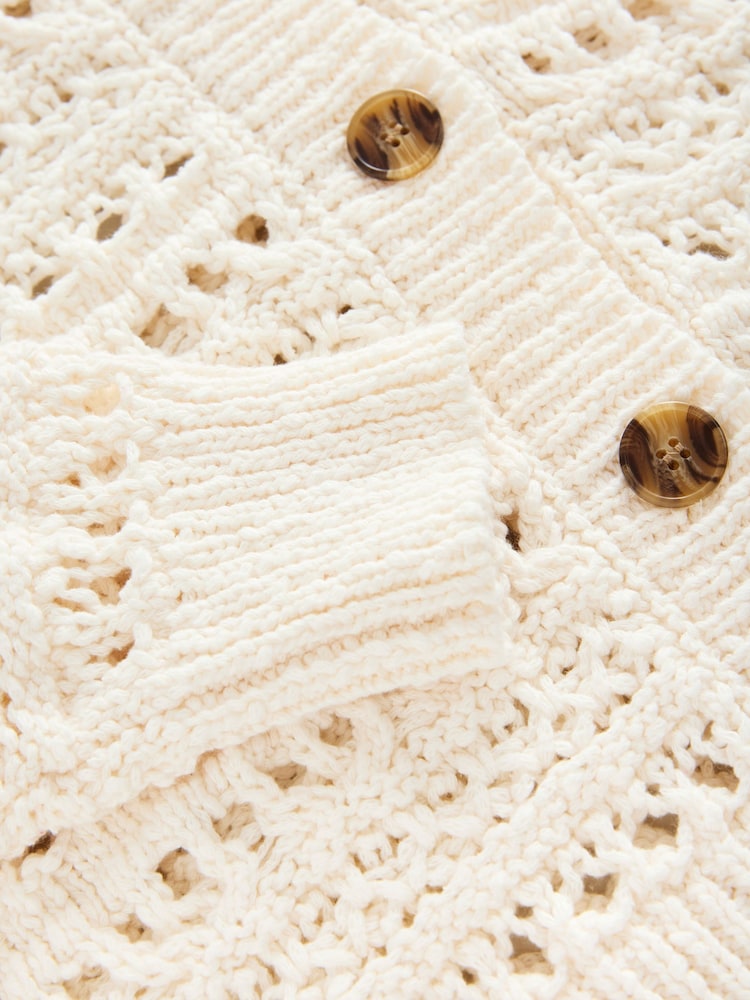 White Ecru 100% Cotton Stitch Knitted Cardigan - Image 8 of 8