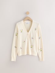 Floral Embroidery Soft Touch Button Up Knitted Cardigan - Image 1 of 9