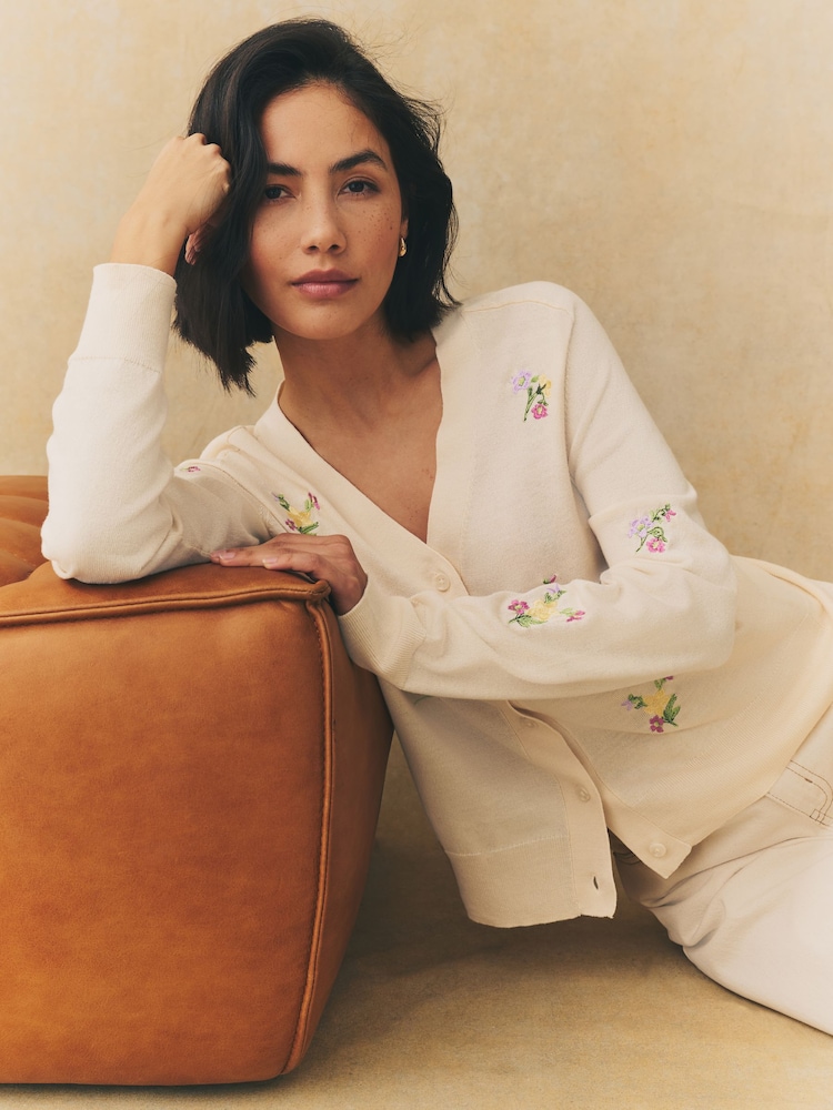 Floral Embroidery Soft Touch Button Up Knitted Cardigan - Image 1 of 9