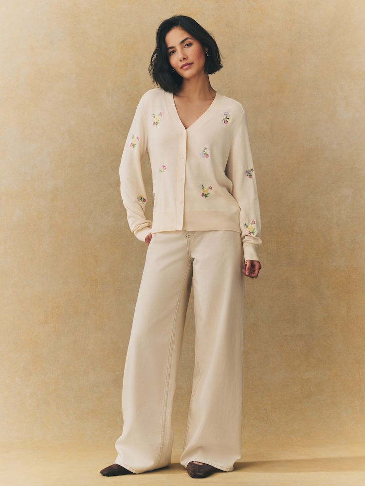 Floral Embroidery Soft Touch Button Up Knitted Cardigan - Image 2 of 9