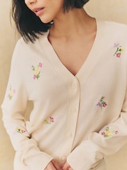Floral Embroidery Soft Touch Button Up Knitted Cardigan - Image 5 of 9