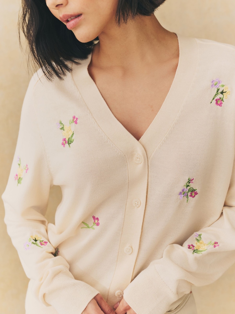 Floral Embroidery Soft Touch Button Up Knitted Cardigan - Image 5 of 9