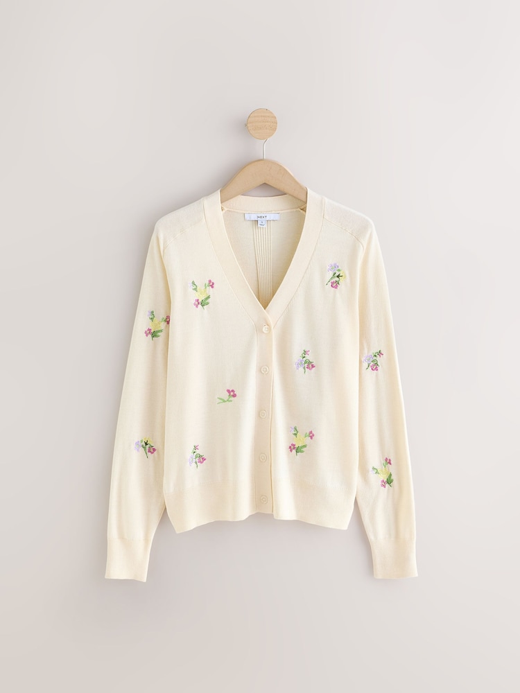 Floral Embroidery Soft Touch Button Up Knitted Cardigan - Image 7 of 9