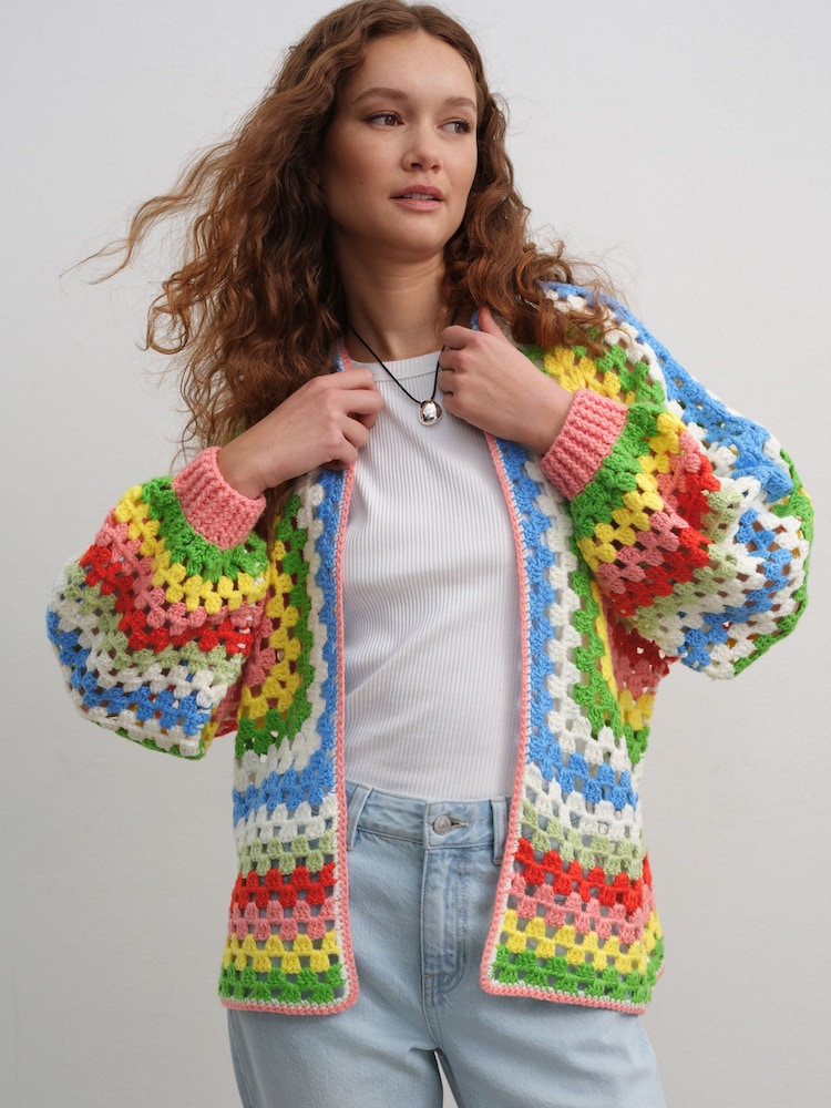 Jasne - N. Premium Oversized Hand Crochet Relaxed Bright Cardigan - Image 3 of 7