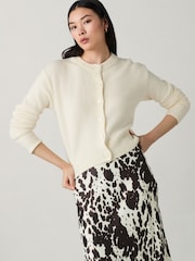 White/Ecru Crew Neck Knitted Cardigan - Image 1 of 7