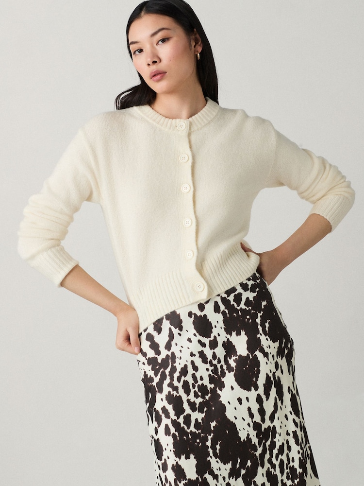 White/Ecru Crew Neck Knitted Cardigan - Image 1 of 7