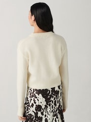 White/Ecru Crew Neck Knitted Cardigan - Image 4 of 7