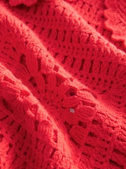 Red 100% Cotton Collared Crochet Short Sleeve Top - Image 7 of 7