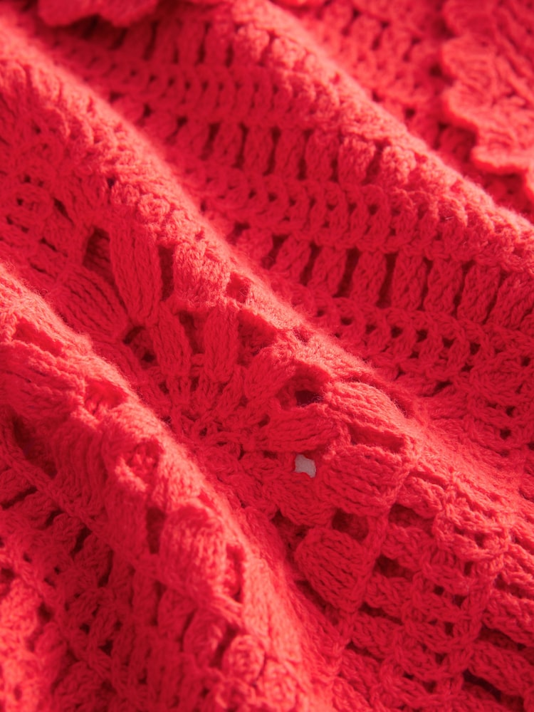 Red 100% Cotton Collared Crochet Short Sleeve Top - Image 7 of 7