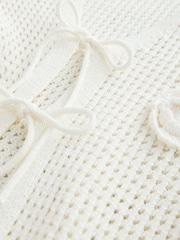 White Ecru Crochet Tie Front Flower Cardigan - Image 6 of 7