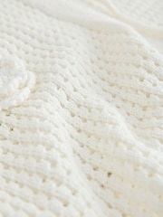 White Ecru Crochet Tie Front Flower Cardigan - Image 7 of 7