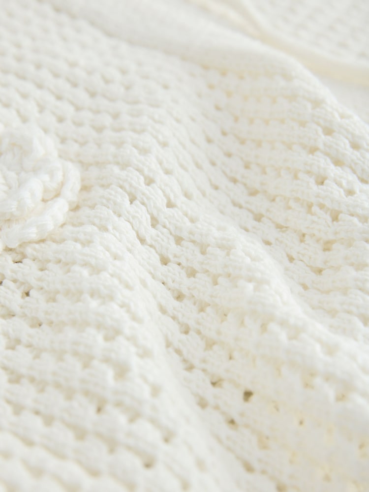 White Ecru Crochet Tie Front Flower Cardigan - Image 7 of 7