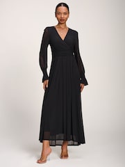 Jolie Moi Black Long Sleeve Mesh Maxi Dress - Image 1 of 6