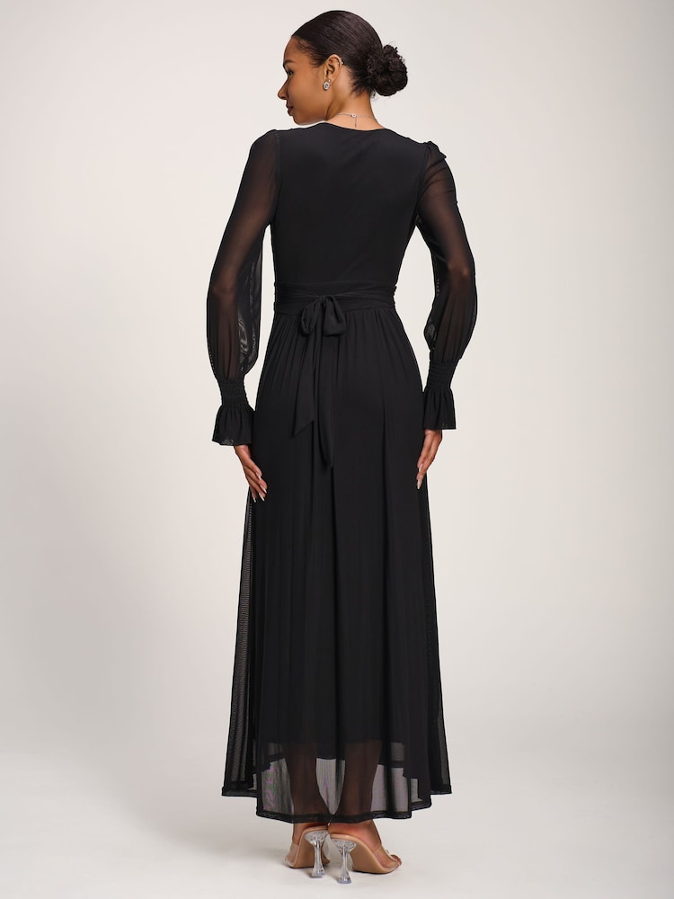 Jolie Moi Black Long Sleeve Mesh Maxi Dress - Image 2 of 6 Jolie Moi Black Long Sleeve Mesh Maxi Dress - Image 2 of 6