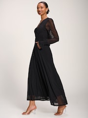 Jolie Moi Black Long Sleeve Mesh Maxi Dress - Image 4 of 6