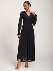 Jolie Moi Black Long Sleeve Mesh Maxi Dress - Image 5 of 6