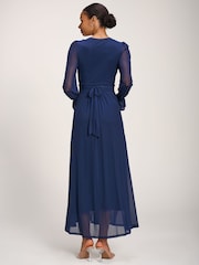 Jolie Moi Blue Long Sleeve Mesh Maxi Dress - Image 2 of 6