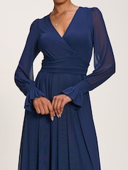Jolie Moi Blue Long Sleeve Mesh Maxi Dress - Image 3 of 6