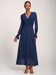 Jolie Moi Blue Long Sleeve Mesh Maxi Dress - Image 5 of 6