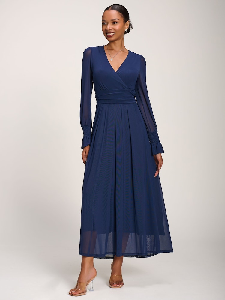 Jolie Moi Blue Long Sleeve Mesh Maxi Dress - Image 6 of 6 Jolie Moi Blue Long Sleeve Mesh Maxi Dress - Image 6 of 6