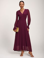 Jolie Moi Purple Long Sleeve Mesh Maxi Dress - Image 1 of 6