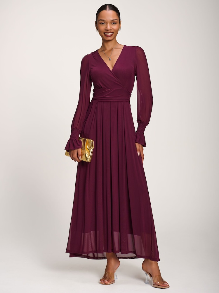 Jolie Moi Purple Long Sleeve Mesh Maxi Dress - Image 1 of 6 Jolie Moi Purple Long Sleeve Mesh Maxi Dress - Image 1 of 6