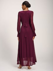 Jolie Moi Purple Long Sleeve Mesh Maxi Dress - Image 2 of 6