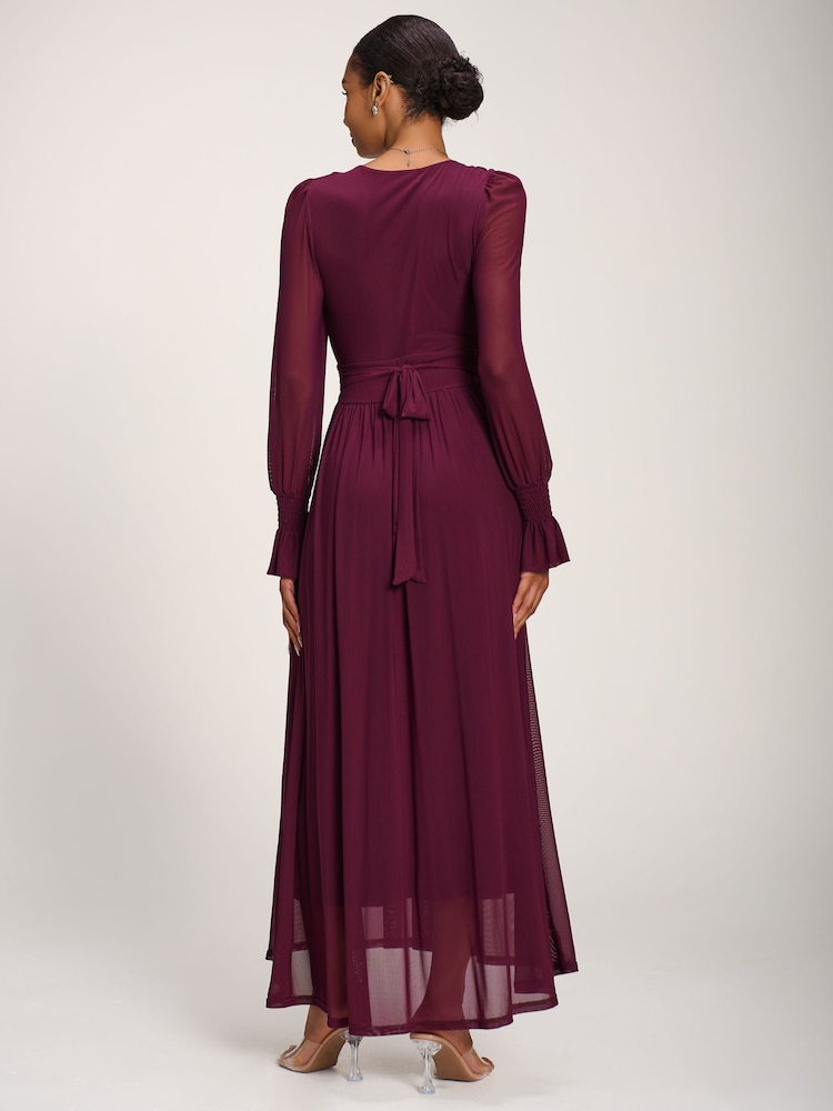 Jolie Moi Purple Long Sleeve Mesh Maxi Dress - Image 2 of 6 Jolie Moi Purple Long Sleeve Mesh Maxi Dress - Image 2 of 6