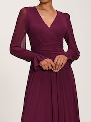 Jolie Moi Purple Long Sleeve Mesh Maxi Dress - Image 3 of 6