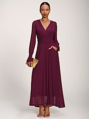 Jolie Moi Purple Long Sleeve Mesh Maxi Dress - Image 4 of 6