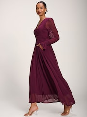 Jolie Moi Purple Long Sleeve Mesh Maxi Dress - Image 5 of 6