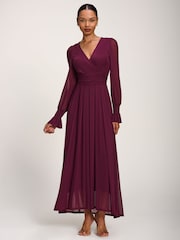 Jolie Moi Purple Long Sleeve Mesh Maxi Dress - Image 6 of 6