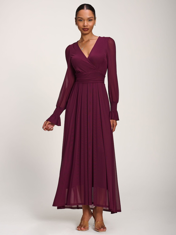 Jolie Moi Purple Long Sleeve Mesh Maxi Dress - Image 6 of 6 Jolie Moi Purple Long Sleeve Mesh Maxi Dress - Image 6 of 6