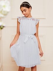 Lipsy Blue Lace Yolk Pleated Occasion Dress (2-16yrs) - Image 3 of 9