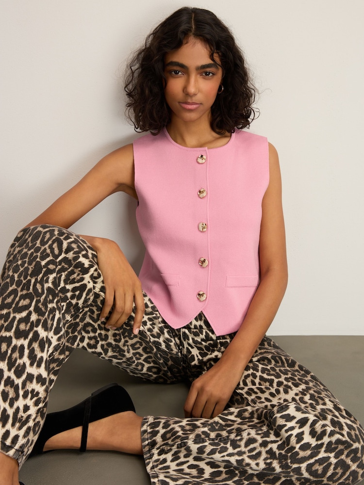 Pink Smart Button Front Waistcoat - Image 1 of 8