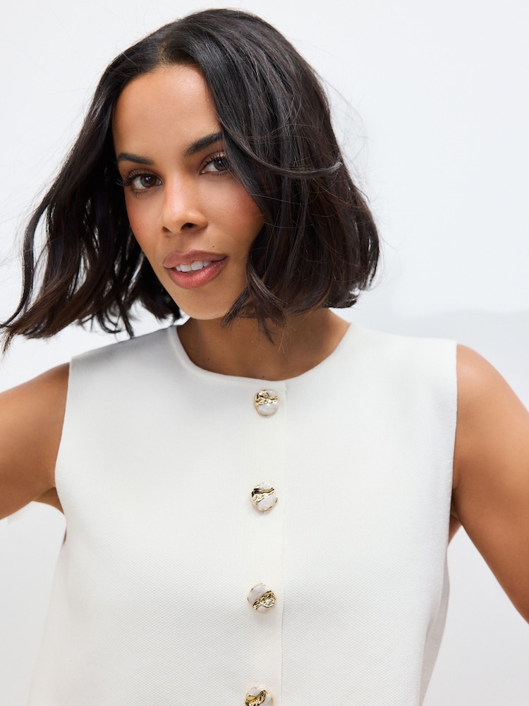 White/Ecru Smart Button Front Waistcoat - Image 2 of 7