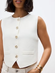 White/Ecru Smart Button Front Waistcoat - Image 4 of 7