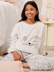 Lipsy Grey 3D Cat Soft Touch Fleece Pyjamas (2-16yrs) - Image 2 of 4