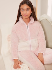 Lipsy Pink Colourblock Soft Touch Borg Pyjamas (5-16yrs) - Image 1 of 4