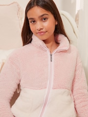 Lipsy Pink Colourblock Soft Touch Borg Pyjamas (5-16yrs) - Image 3 of 4