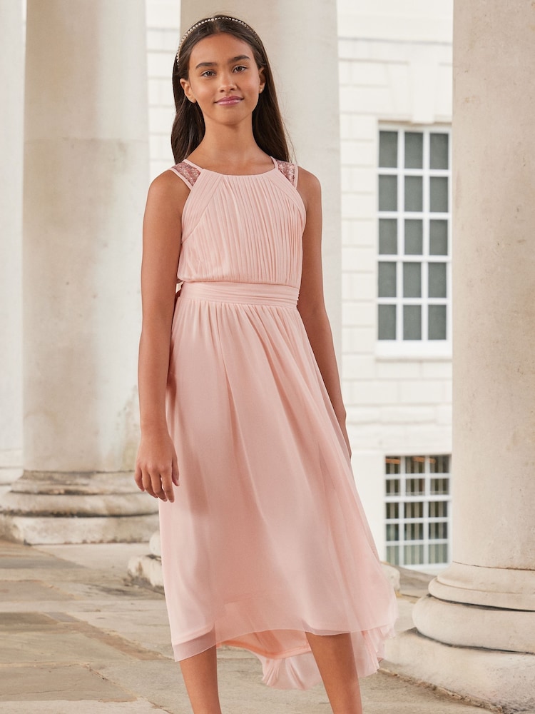 Lipsy Pink Embellished Strap Midi Occasion Dress (2-16yrs) - Image 1 of 4