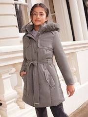 Lipsy Grey Shower Resistant Padded Parka Coat (5-16yrs) - Image 1 of 4