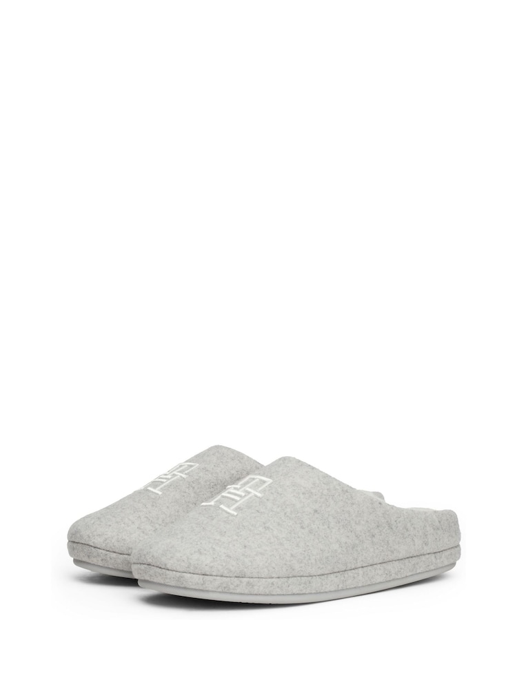 Tommy Hilfiger Grey Embroidered Basics Slippers - Image 1 of 7