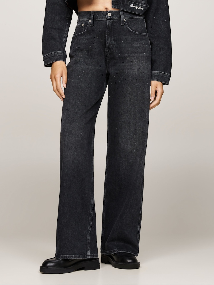 Tommy Jeans Black Loose Fit 100% Cotton Betsy Mid Rise Jeans - Image 1 of 4