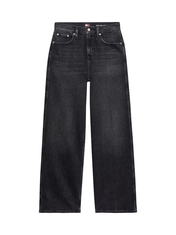 Tommy Jeans Black Loose Fit 100% Cotton Betsy Mid Rise Jeans - Image 4 of 4