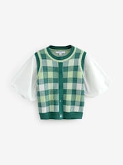 Green Gingham Puff Sleeve Knitted Tank Layer Jumper - Image 5 of 7