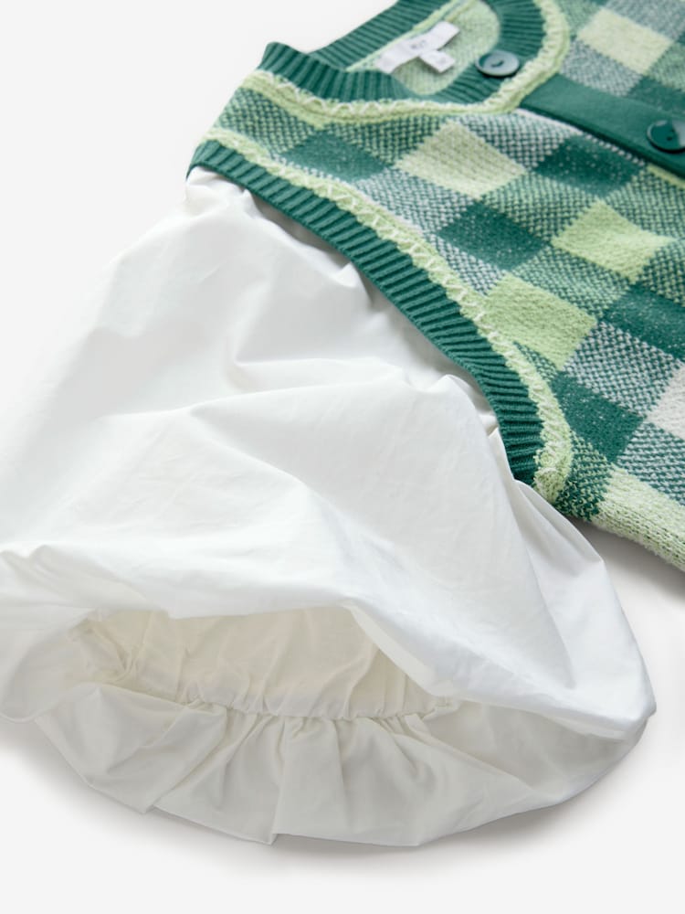 Green Gingham Puff Sleeve Knitted Tank Layer Jumper - Image 6 of 7
