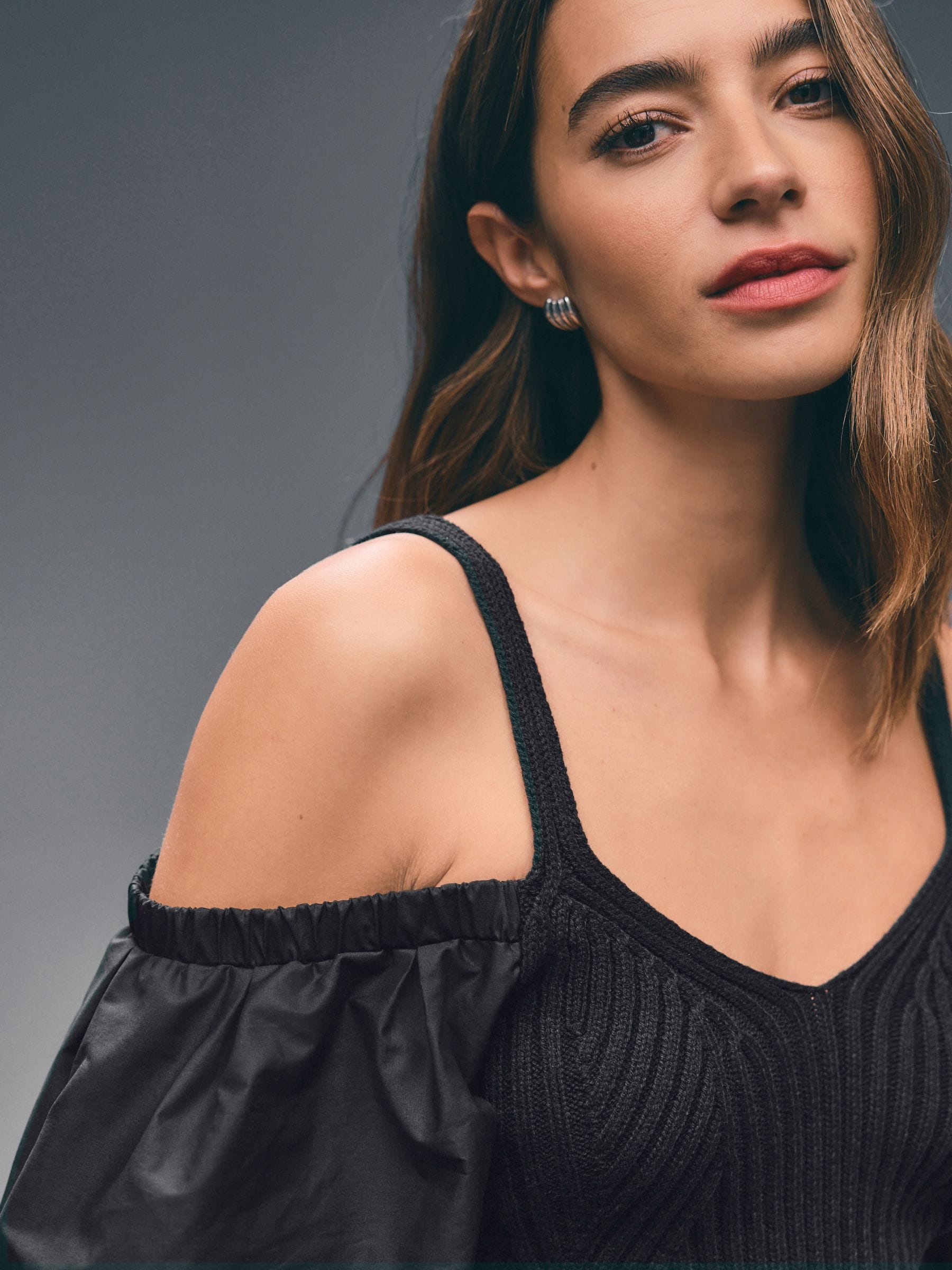 Buy Black Cold Shoulder Volume Sleeve Knitted Top from Next Luxembourg