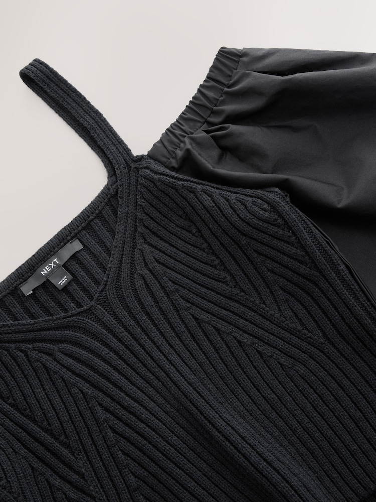 Black Cold Shoulder Volume Sleeve Knitted Top - Image 6 of 7