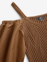 Brown Cold Shoulder Volume Sleeve Knitted Top - Image 7 of 7